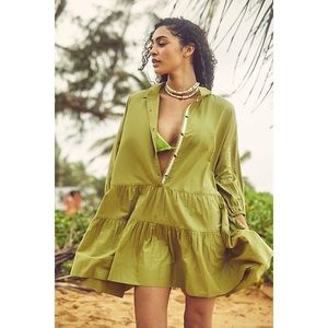 Free People Olive Green Tiered Mini Dress